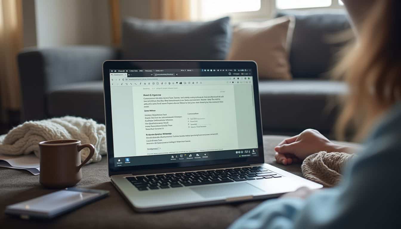 A laptop with hotel details open, surrounded by everyday items in a living room. A laptop with hotel details open, surrounded by everyday items in a living room.
