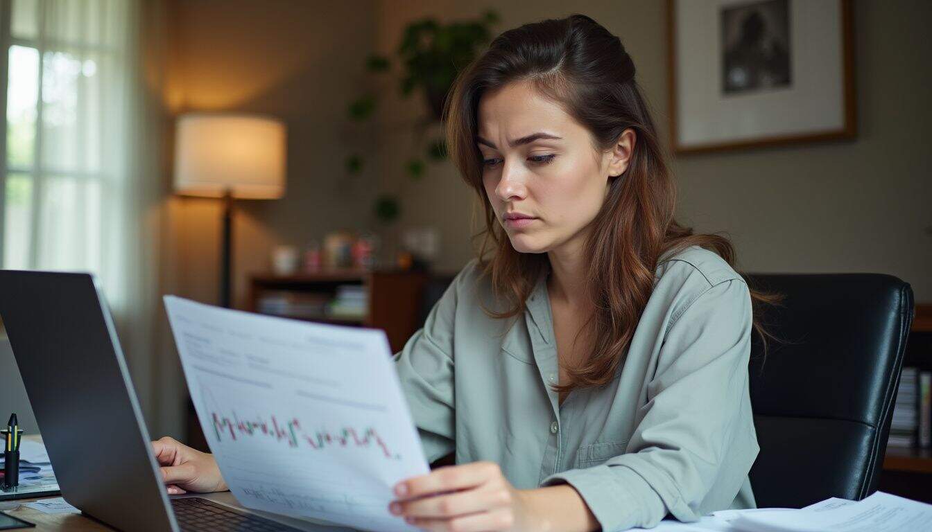 A worker reviews bills and plans next steps for savings and investing. A worker reviews bills and plans next steps for savings and investing.