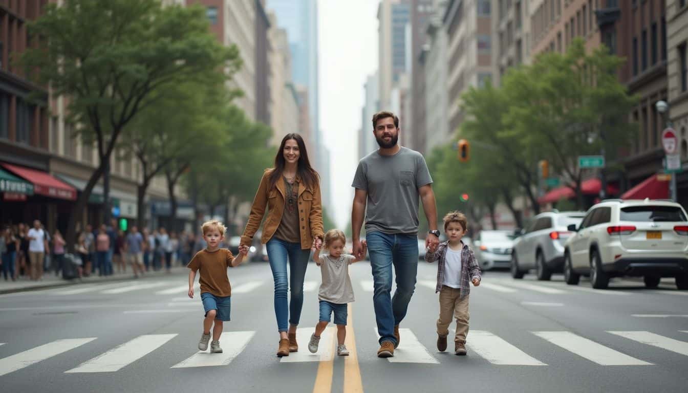 A family crosses a busy street, showing how culture shapes daily risk choices. A family crosses a busy street, showing how culture shapes daily risk choices.