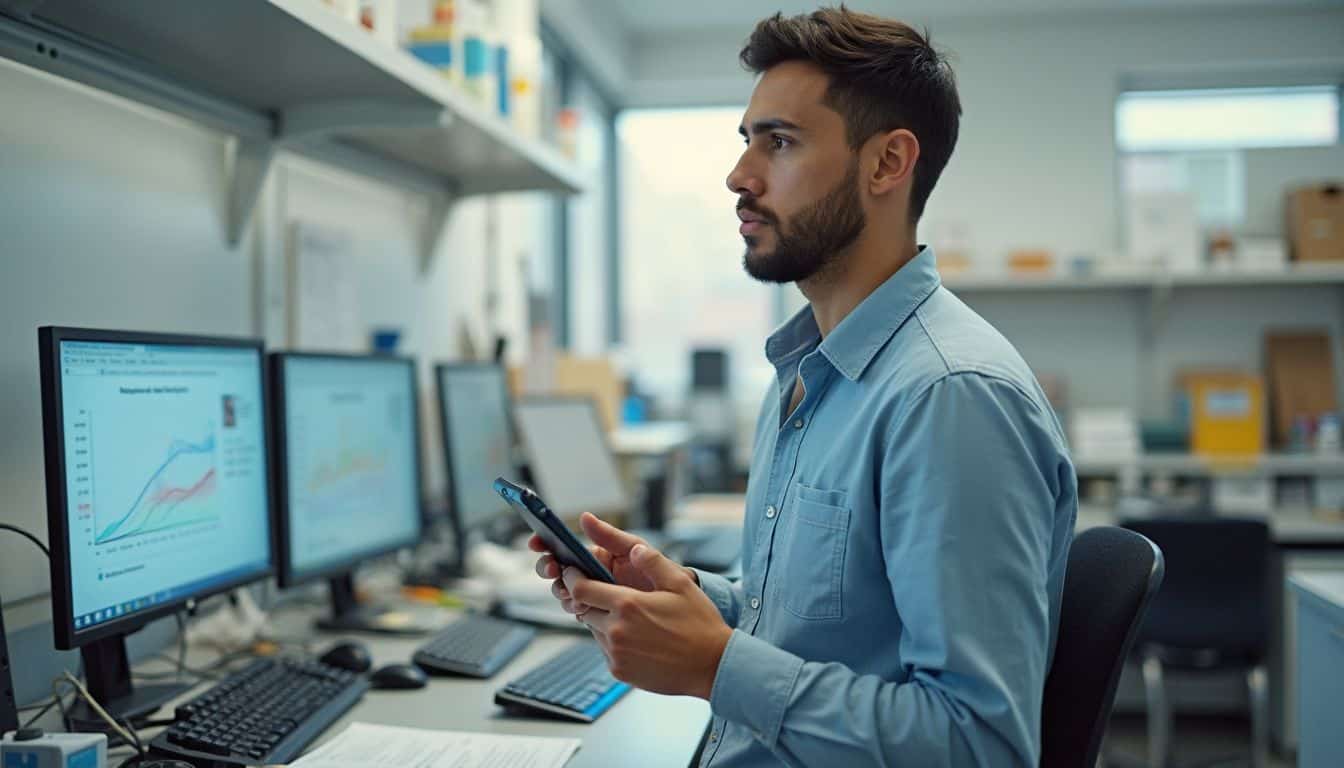 A lab desk shows charts modeling risk preferences under accountability. A lab desk shows charts modeling risk preferences under accountability.