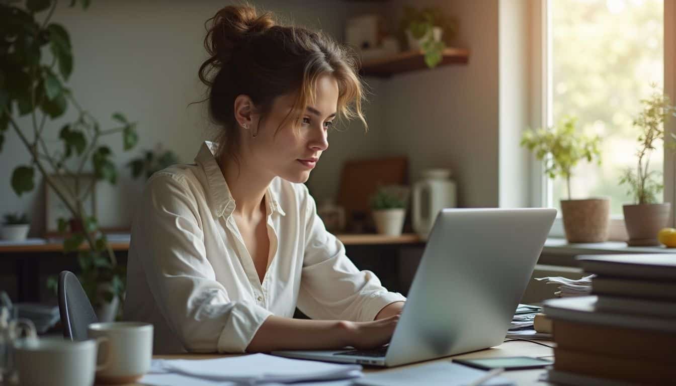 A home office scene with notes and charts for planning investments. A home office scene with notes and charts for planning investments.