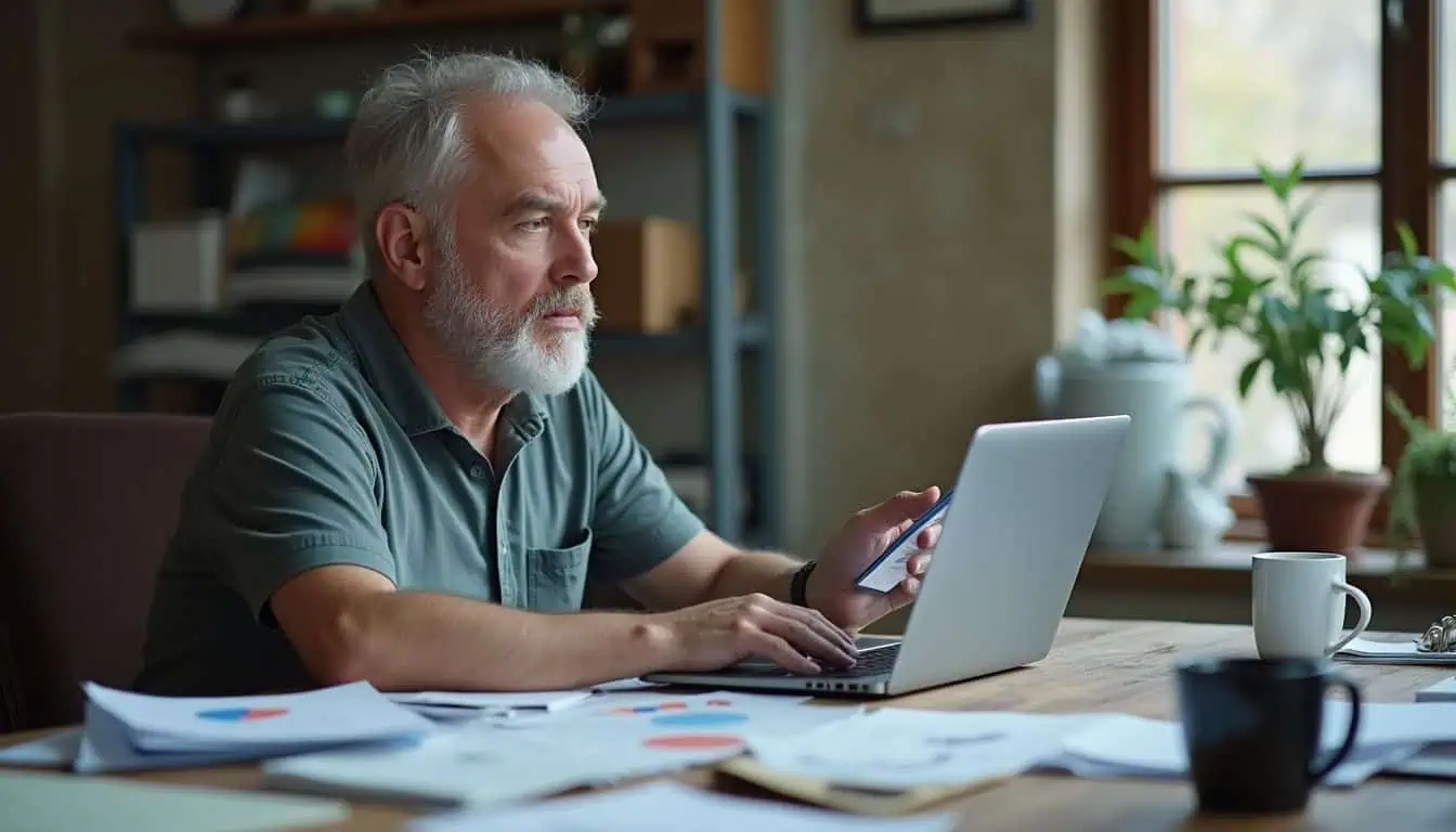 A man reviews price charts on a laptop, weighing bold and safe moves. A man reviews price charts on a laptop, weighing bold and safe moves.