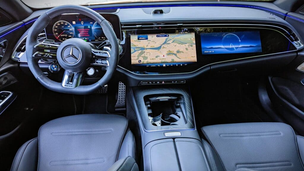 Luxury Mercedes-Benz interior featuring advanced digital dashboard and GPS navigation system for a premium driving experience.