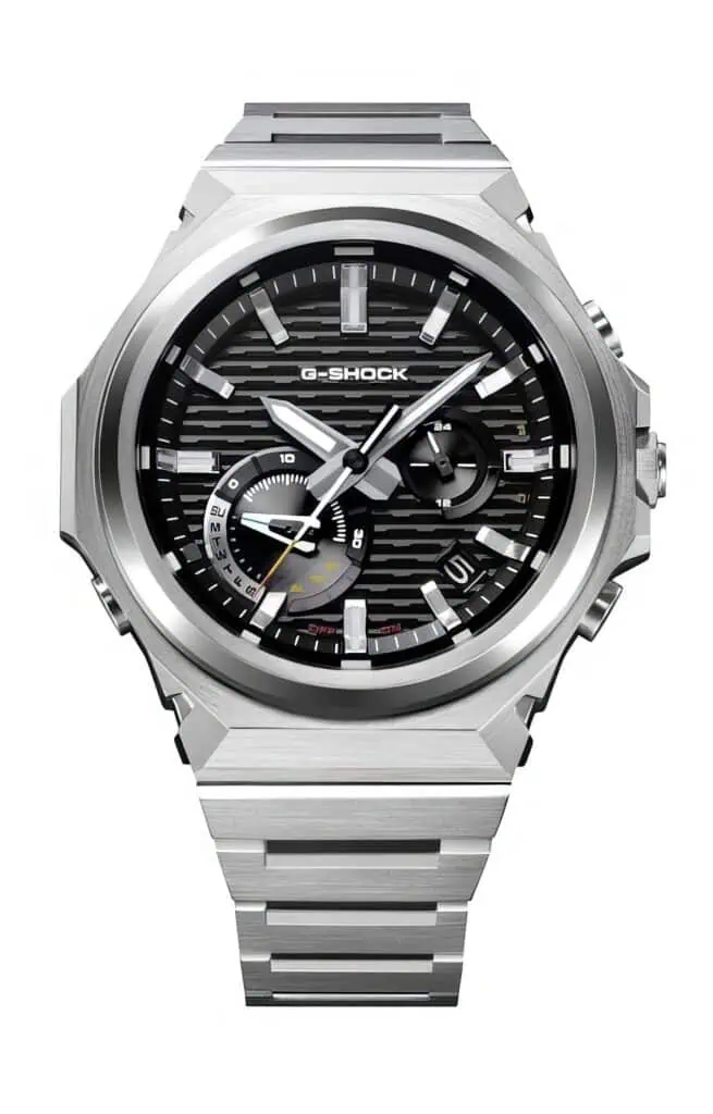 Casio G-SHOCK G-STEEL Line of Watches: 6 New GST-B1000D Pros 2 Stainless steel G-Shock men's wristwatch with black dial, multiple sub-dials, and quartz movement, perfect for sports and everyday wear.