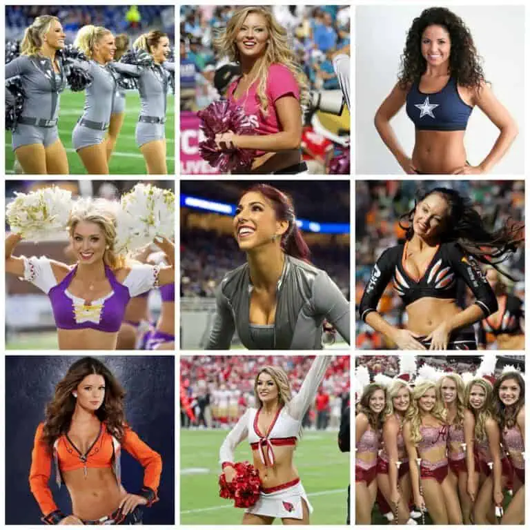 Cheerleaders performing at sports events, showcasing athleticism and team spirit.