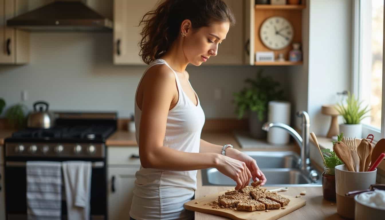 Unspecified woman baking bread in a kitchen.