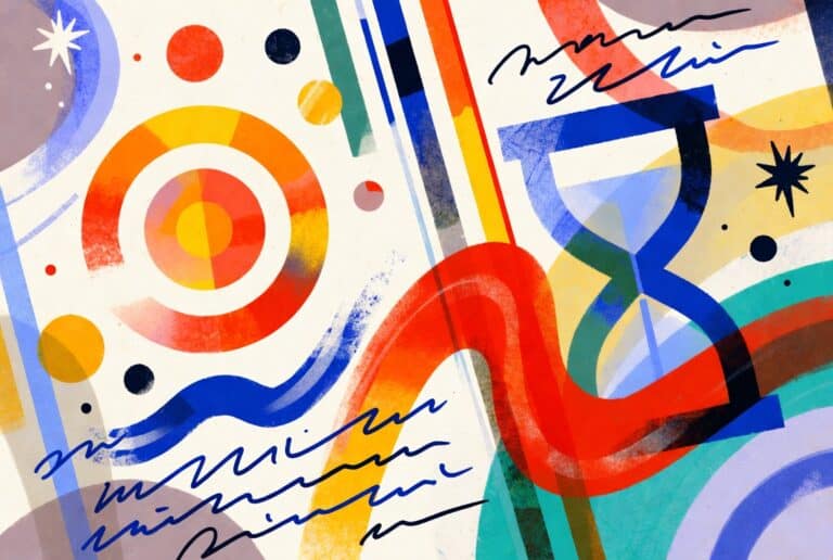 Vibrant abstract art with bold colors, geometric shapes, and dynamic lines, illustrating modern artistic expression from Unfinished Man with a lively, creative design.