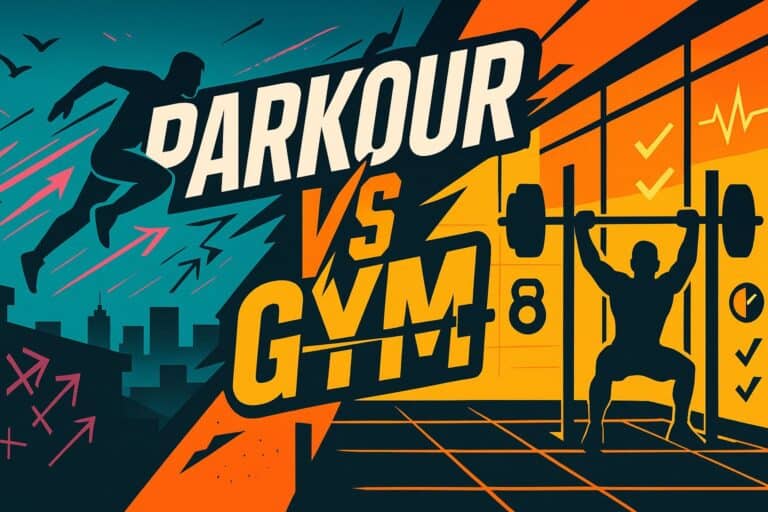 High-intensity gym workout versus mental focus and running, illustrating fitness challenges featuring a silhouette lifting weights, with bold typography and dynamic background emphasizing strength and determination.