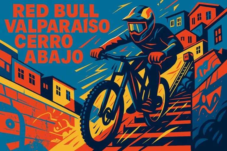 Vibrant digital artwork of a cyclist in motion racing through a colorful cityscape, emphasizing adrenaline and adventure.