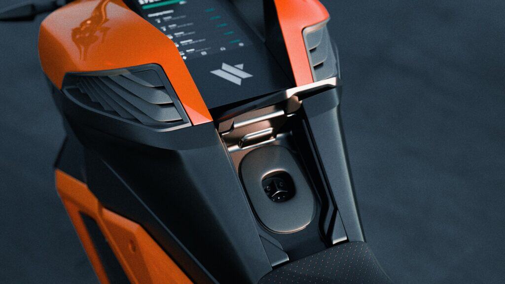 Verge TS Pro 2025 by Verge Motorcycles: 7 Next-Level Upgrades 4 High-tech portable charging station with digital display and sleek design, ideal for outdoor and adventure use, featuring fast charging capabilities and durable construction.
