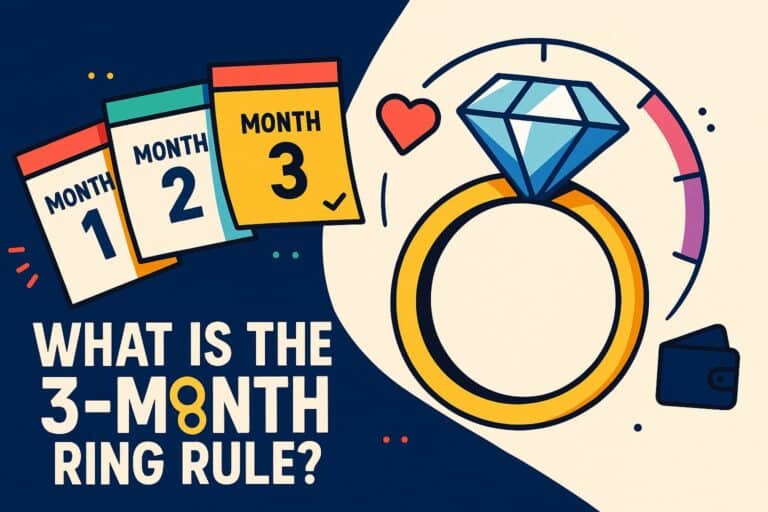 Colorful calendar illustrating the 3-8 month ring rule for relationship milestones, perfect for men's lifestyle tips and relationship advice.