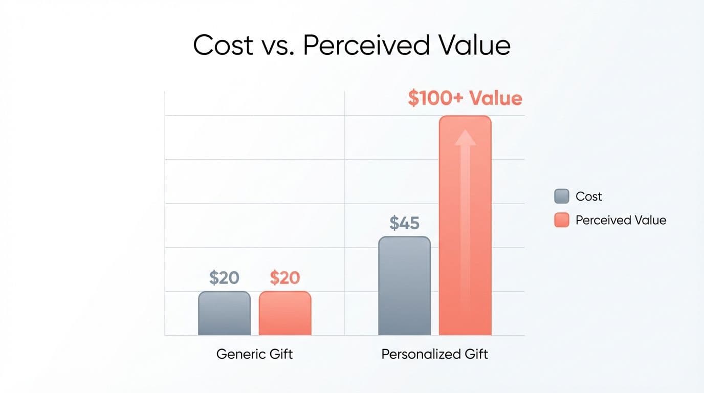Comparison chart showing the gap between actual cost and perceived value of gifts. Insightful cost versus perceived value comparison for gift options.