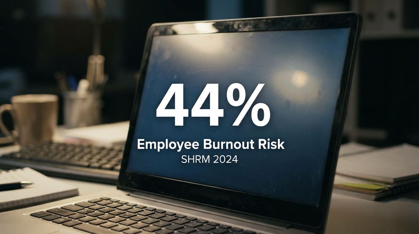 A laptop screen displaying a graph about high employee burnout rates. A laptop screen displaying a graph about high employee burnout rates.
