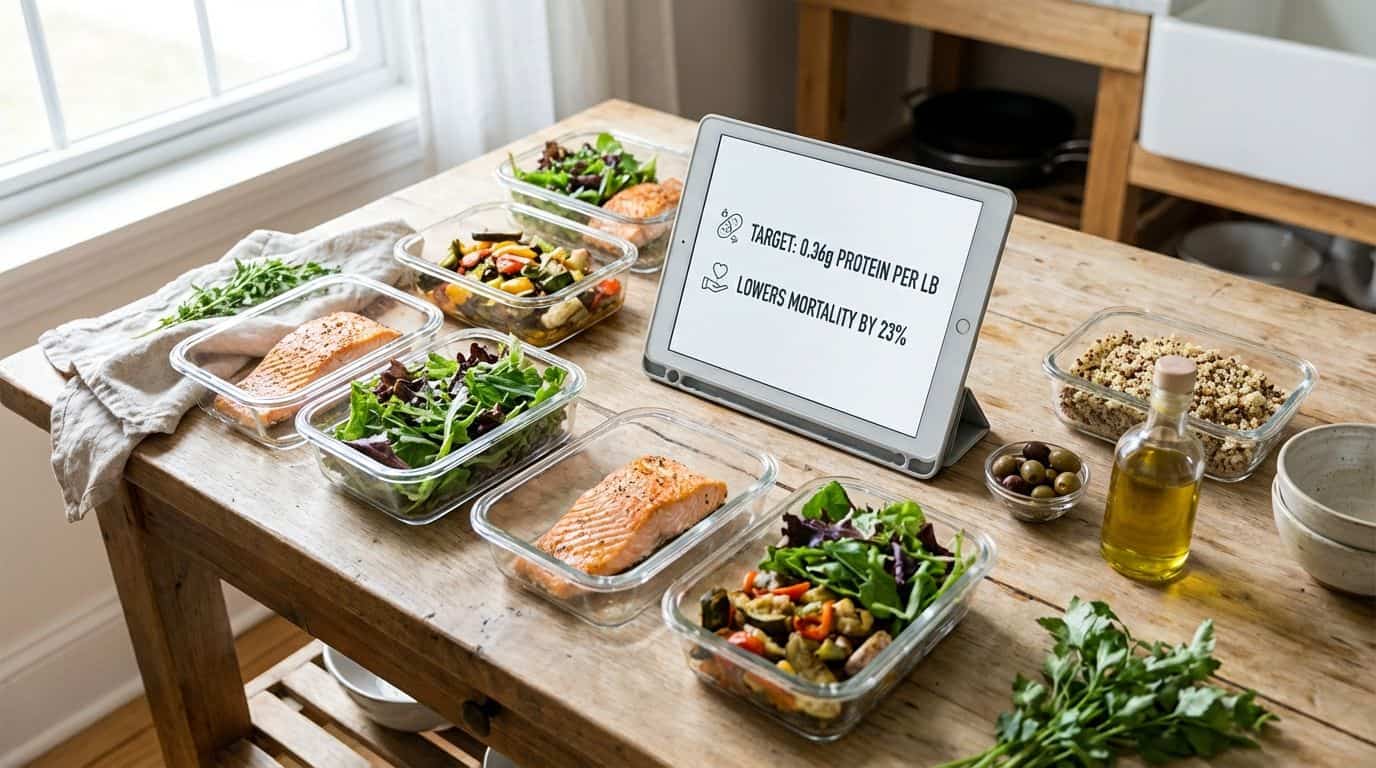 Healthy meal prep, balanced diet, fresh salmon, salads, grains, nutrition, meal planning, wellness, low-mortality diet, healthy eating habits, clean eating, lifestyle, food storage.