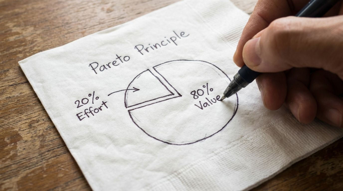 A napkin sketch illustrating the 80/20 Pareto Principle.