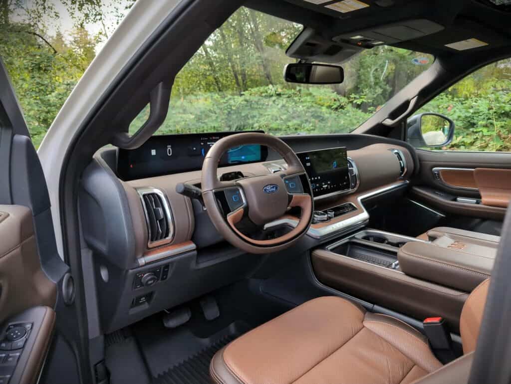 2025 Ford Expedition King Ranch Review 6 Innovative car interior featuring digital displays, leather seats, and latest technology, perfect for automotive enthusiasts and luxury vehicle lovers.