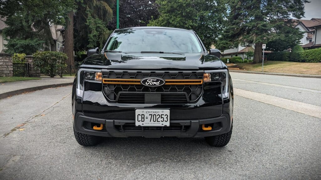 2025 Ford Maverick Tremor Review 2 High-quality image of a modern Ford vehicle showcasing its front grille and robust design, perfect for car enthusiasts.