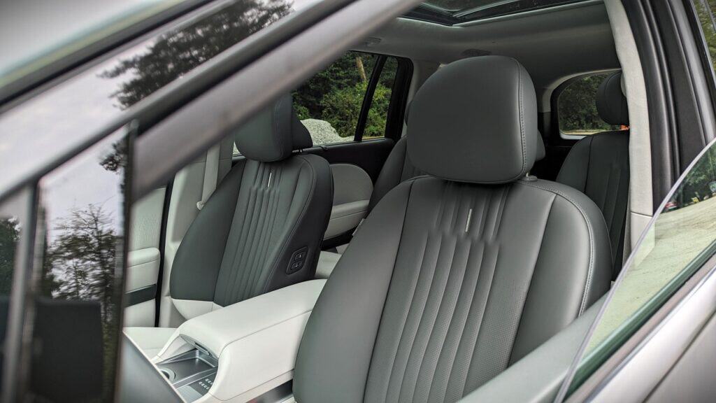 2026 Hyundai Ioniq 9 Preferred Ultimate Calligraphy Review 12 Luxurious front and back leather car seats in a sleek modern vehicle interior for a premium driving experience.