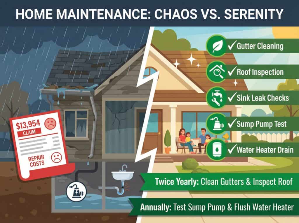 Roof & Plumbing Maintenance: Essential Tips to Avoid $13K+ Water Damage Claims 3 Efficient home maintenance tips for curb appeal and plumbing issues to prevent costly repairs. Learn how gutter cleaning, roof inspection, and leak checks can save money and keep your house in top condition.