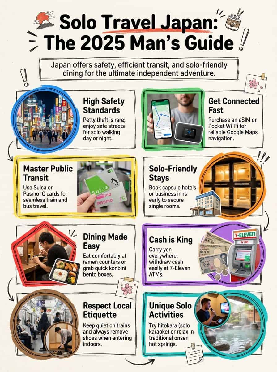 Exploring solo travel tips for Japan in 2025, including safety, transport, solo stays, & local etiquette. Perfect for independent travelers seeking adventure in Japan.