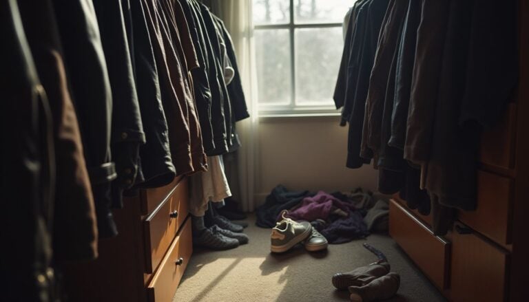 A men's wardrobe featuring hanging clothes, shoes, and accessories in a well-lit room, perfect for men's fashion, clothing organization, and style inspiration.