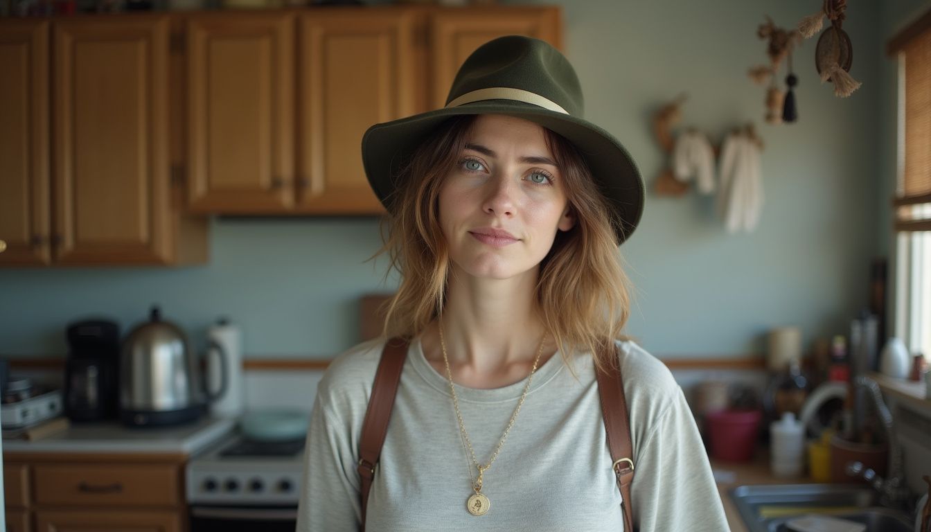 A casually dressed woman in her mid-30s stands in a cluttered, lived-in room, looking relaxed and natural. A casually dressed woman in her mid-30s stands in a cluttered, lived-in room, looking relaxed and natural.
