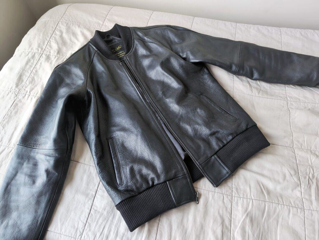 Lusso Leather Black Bomber Style Ribbed Jacket 1