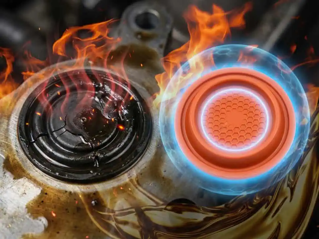 High-tech engine parts with fiery effects, illustrating power and performance in automotive engineering. Perfect for car enthusiasts and mechanical innovations.