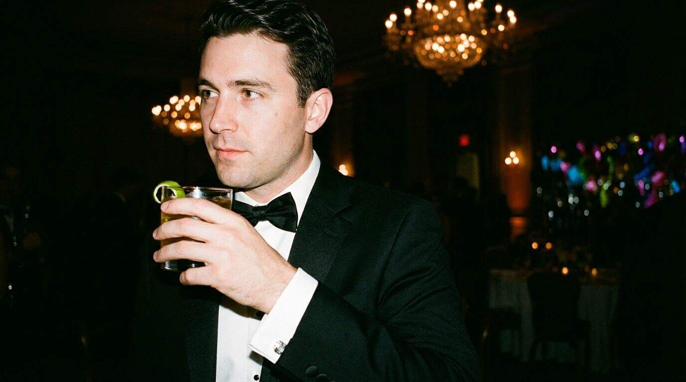 A man in a tuxedo at a formal evening event. A man in a tuxedo at a formal evening event.