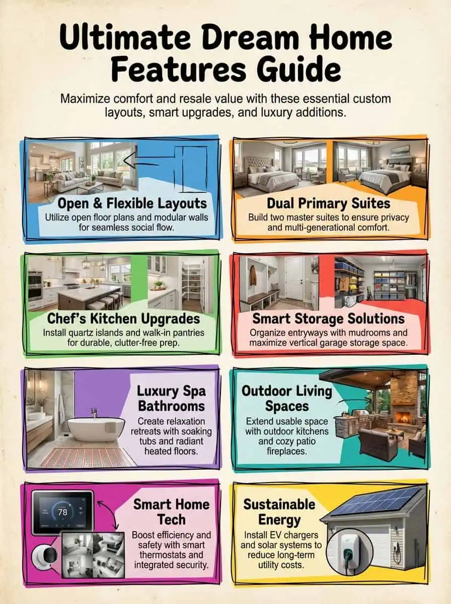The Best Must-Have Home Features for Your Dream Property Modern home features and upgrades for optimal comfort and style. Discover open layouts, luxury suites, smart storage, spa bathrooms, outdoor living, smart tech, and energy-efficient solutions for your perfect home.