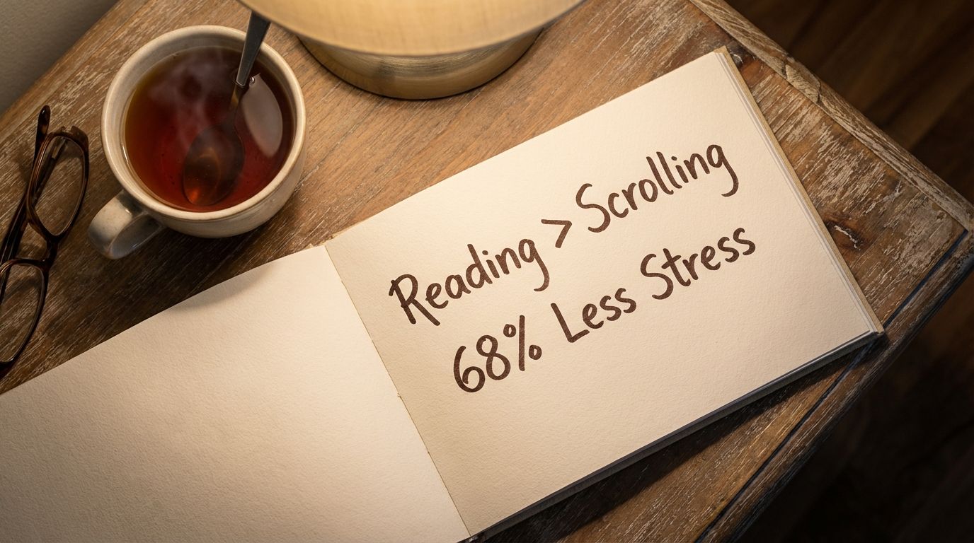 A notepad showing statistics about reading reducing stress. A notepad showing statistics about reading reducing stress.