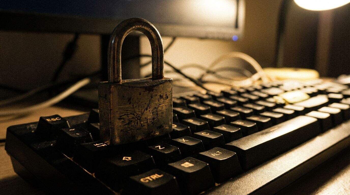A padlock resting on a computer keyboard representing online safety.