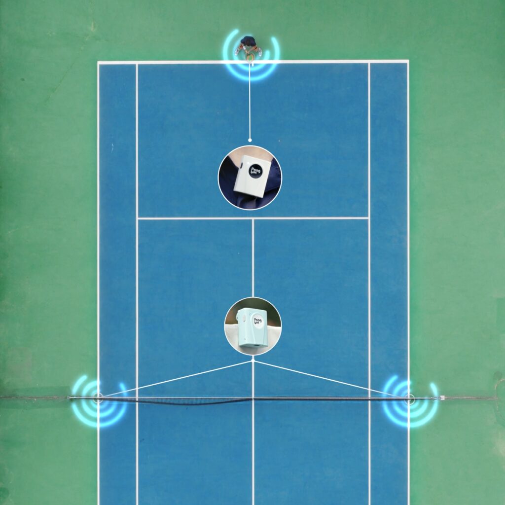 Pongbot Pace S Pro - The AI-Powered Tennis Coach 2 Robot playing table tennis on a blue table with sensors and paddles, showcasing advanced ping pong technology and automation.