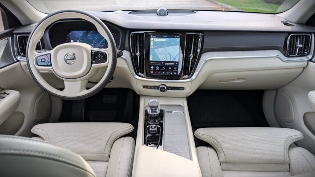 Interior view of the 2026 Volvo V60 Cross Country B5 showcasing modern dashboard and infotainment system.