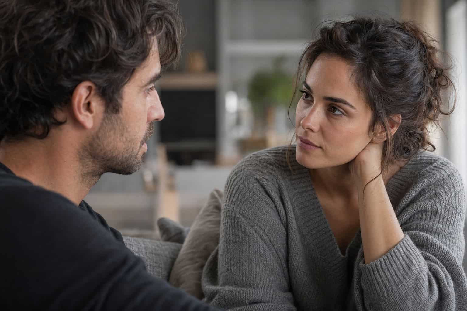Qualities of a Good Boyfriend: Why Psychological Safety Is the New Standard 3 Couple maintaining eye contact during a serious conversation to prioritize empathy and connection.