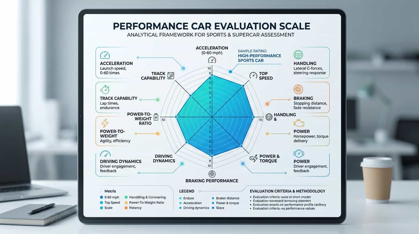 A conceptual, professional graphic representing vehicle performance and reliability evaluation metrics.
