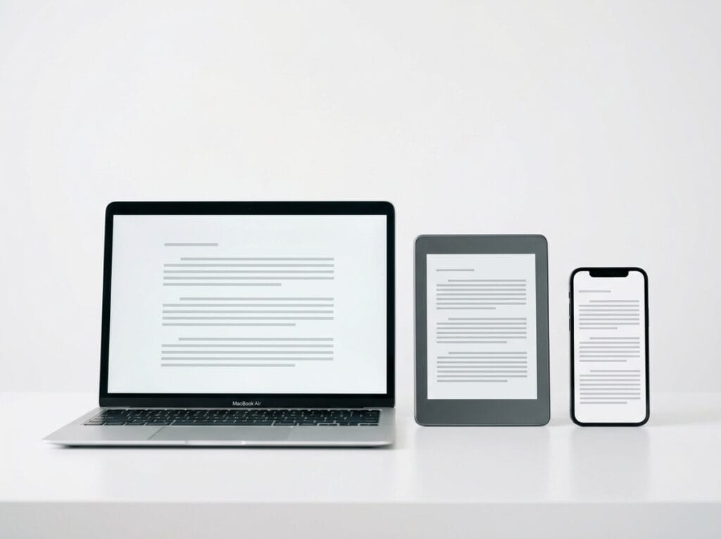 A clean, modern setup showcasing digital reading devices used for e-books and document editing, relevant to the Word-2-Kindle review article.