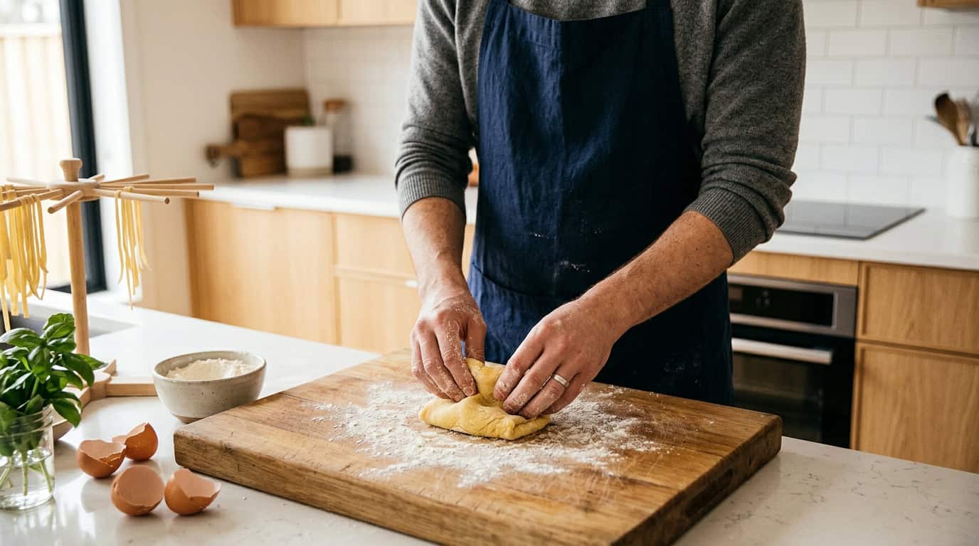 A man turning the ritual of cooking into a calming and intentional activity.