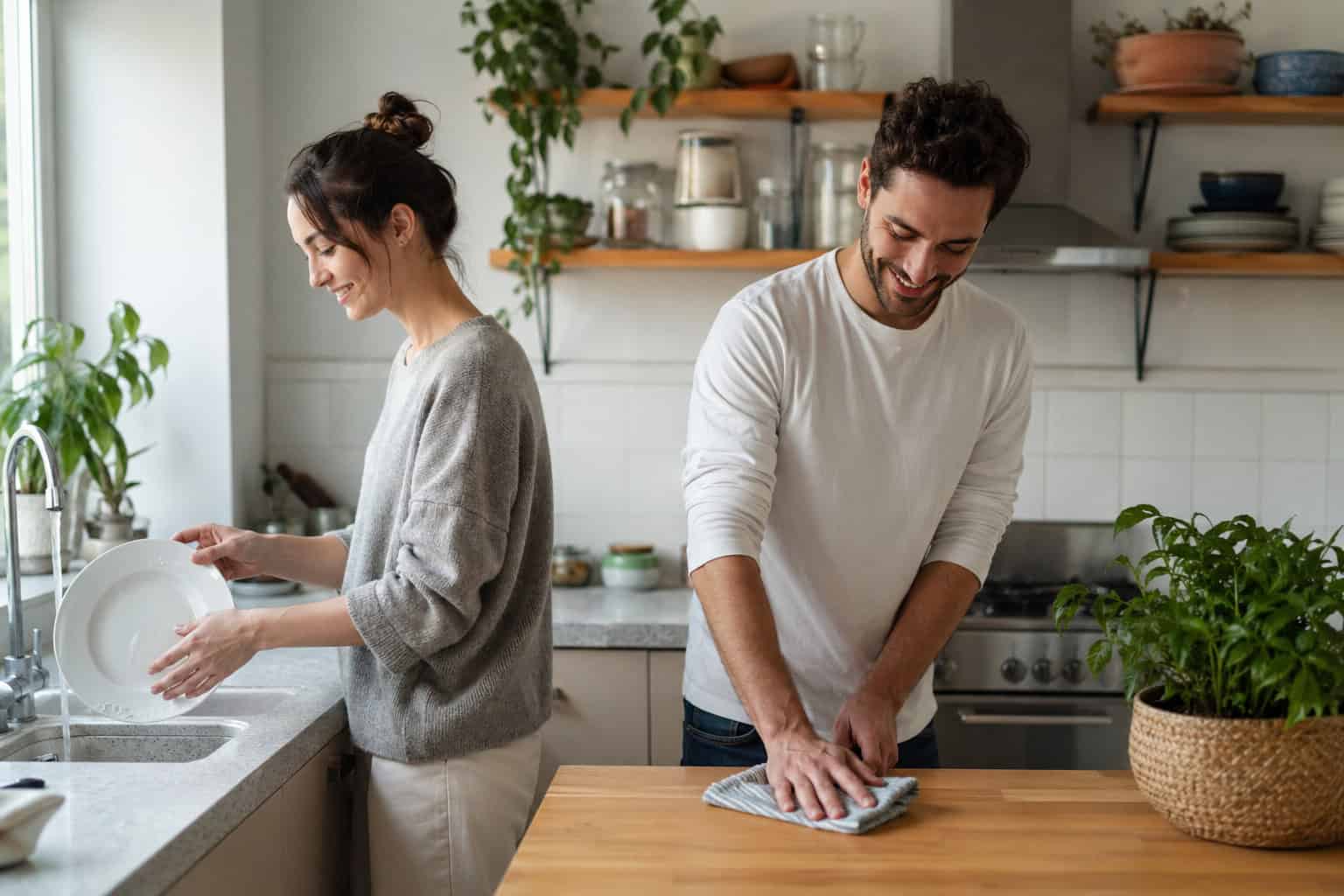 Qualities of a Good Boyfriend: Why Psychological Safety Is the New Standard 5 A couple sharing household chores to demonstrate the 'we' mentality in domestic labor.
