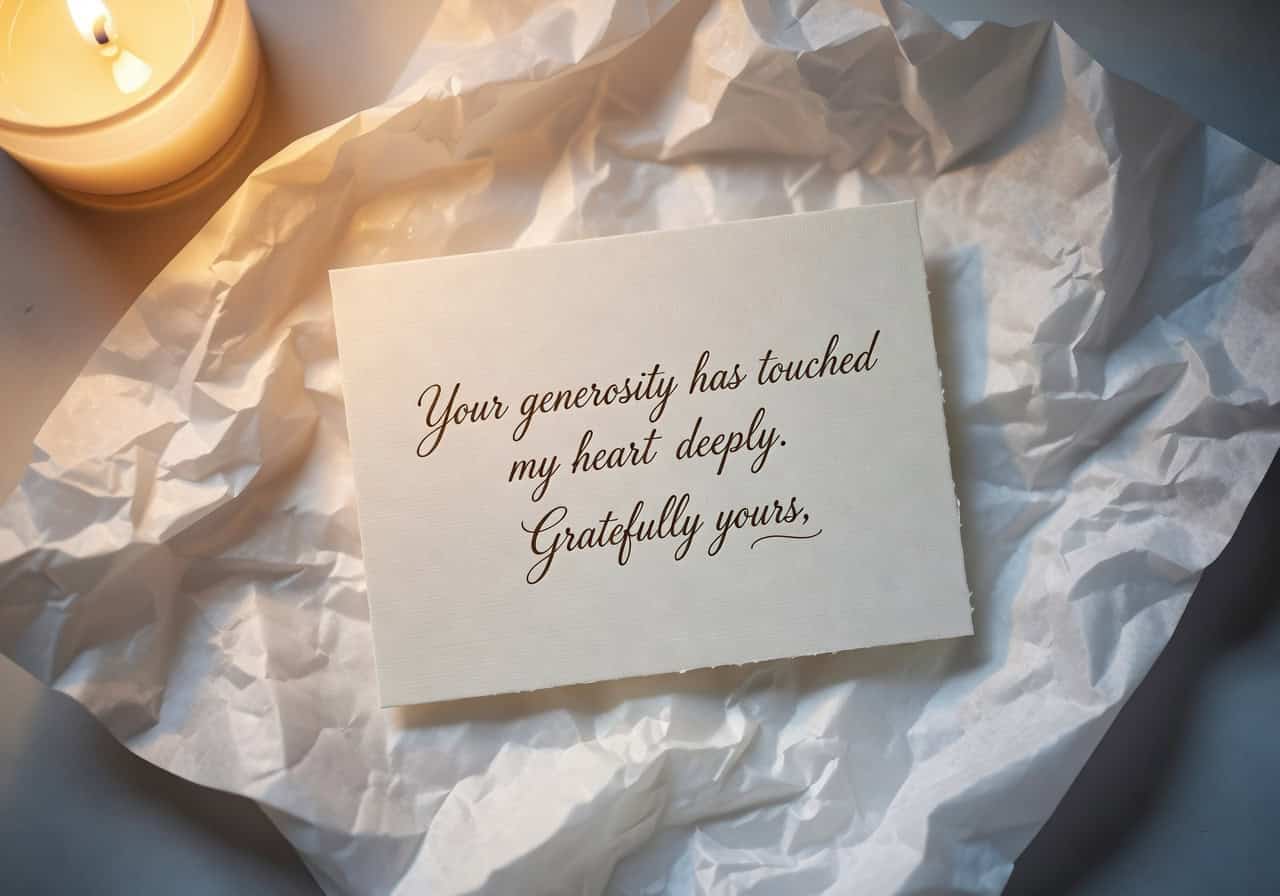 A simple handwritten note resting carefully on top of crisp white gift tissue paper.