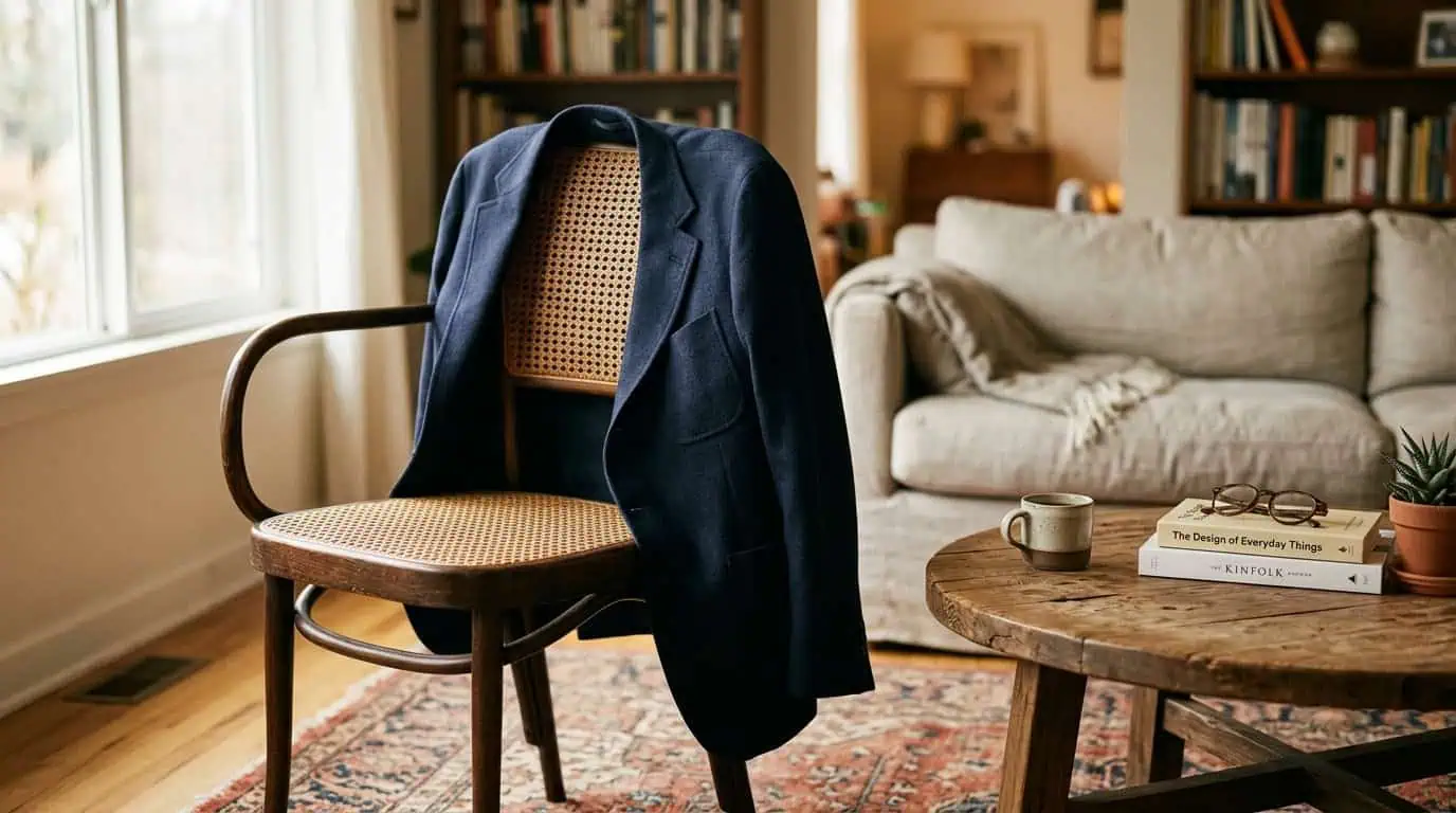 An unstructured blazer, the perfect alternative to a rigid suit jacket for smart casual.