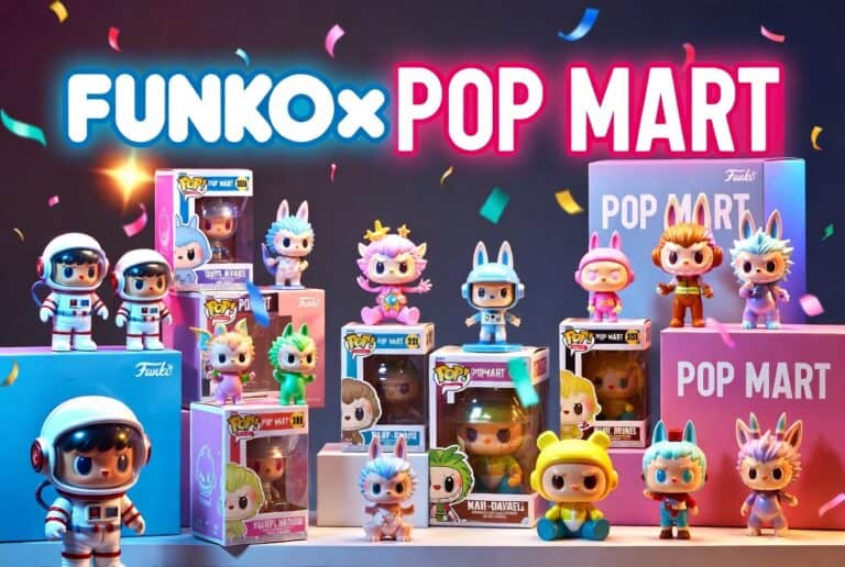 Funko Pop Mart collectibles featuring various characters, displayed with colorful packaging and vibrant background, ideal for Funko Pop enthusiasts and collectors.
