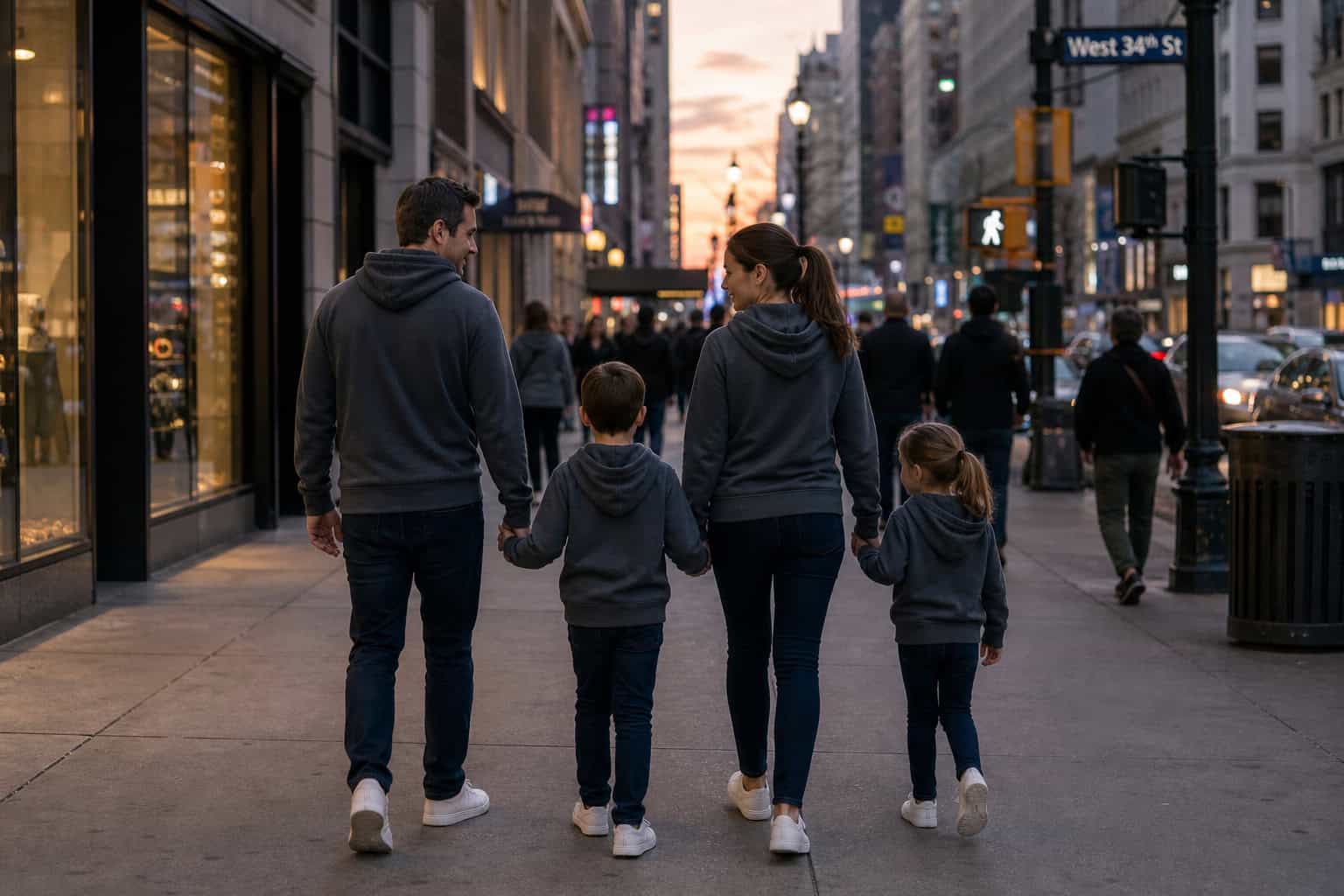 Standardizing family wardrobe for effective group blending and movement in public.