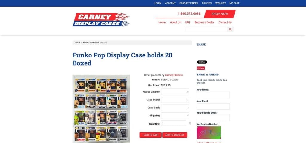 A colorful Funko Pop display case showcasing 20 boxed figures, ideal for collectors and fans of pop culture collectibles, displayed on a retail shelf.