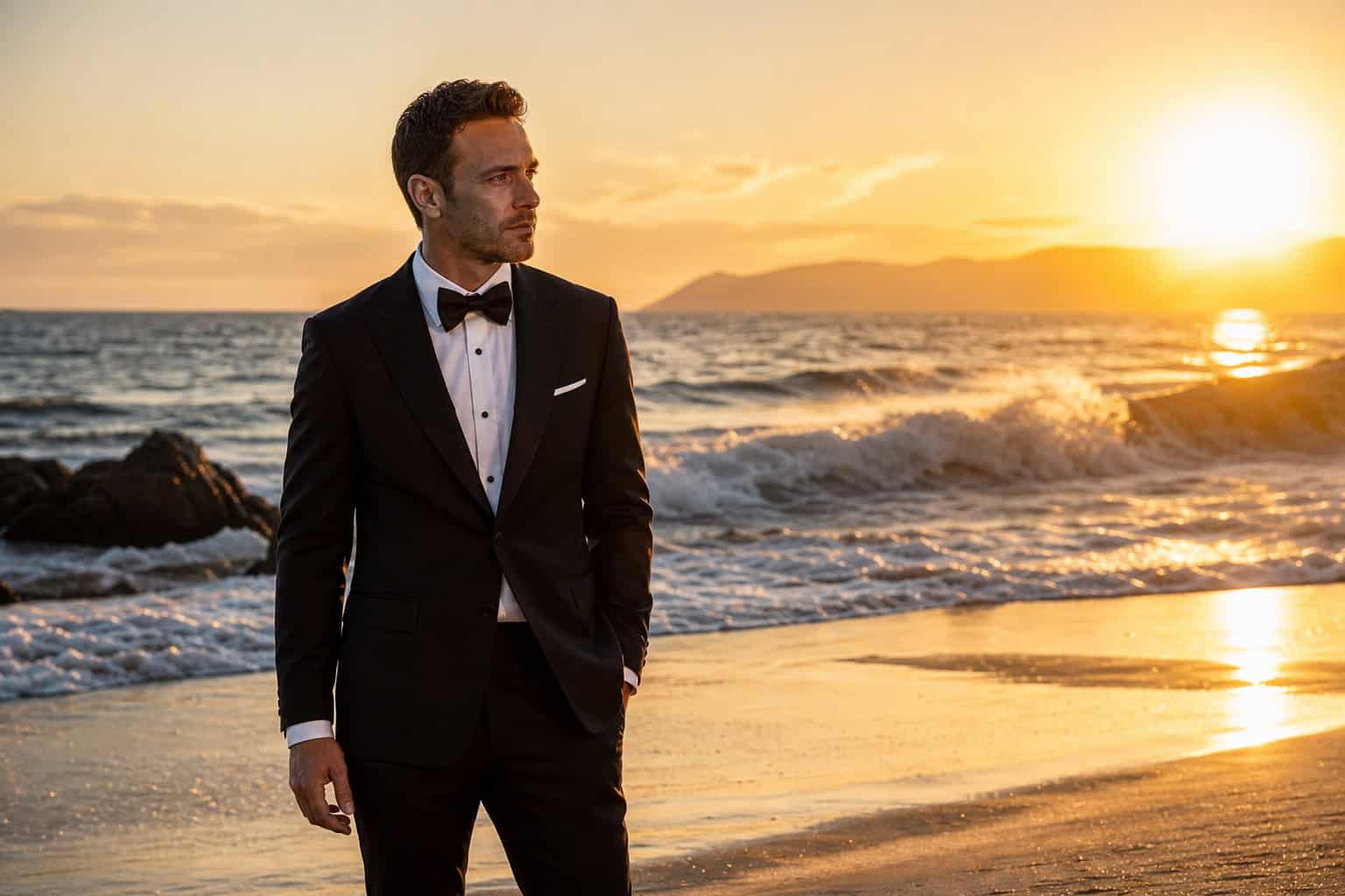 Who Is the New James Bond in 2026? The Definitive Status Report 5 Man in a tuxedo on a beach at sunset, representing Jacob Elordi's Australian Bond candidacy