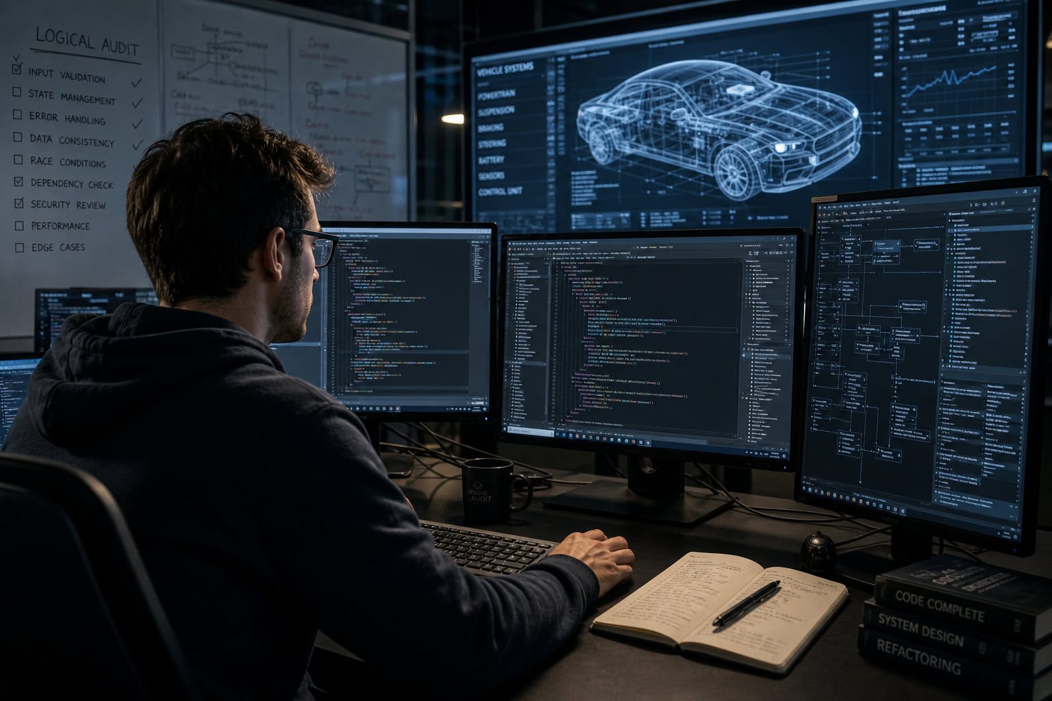 Automotive ISO 26262 standards ensure software redundancies in digital drive-by-wire braking and steering systems.