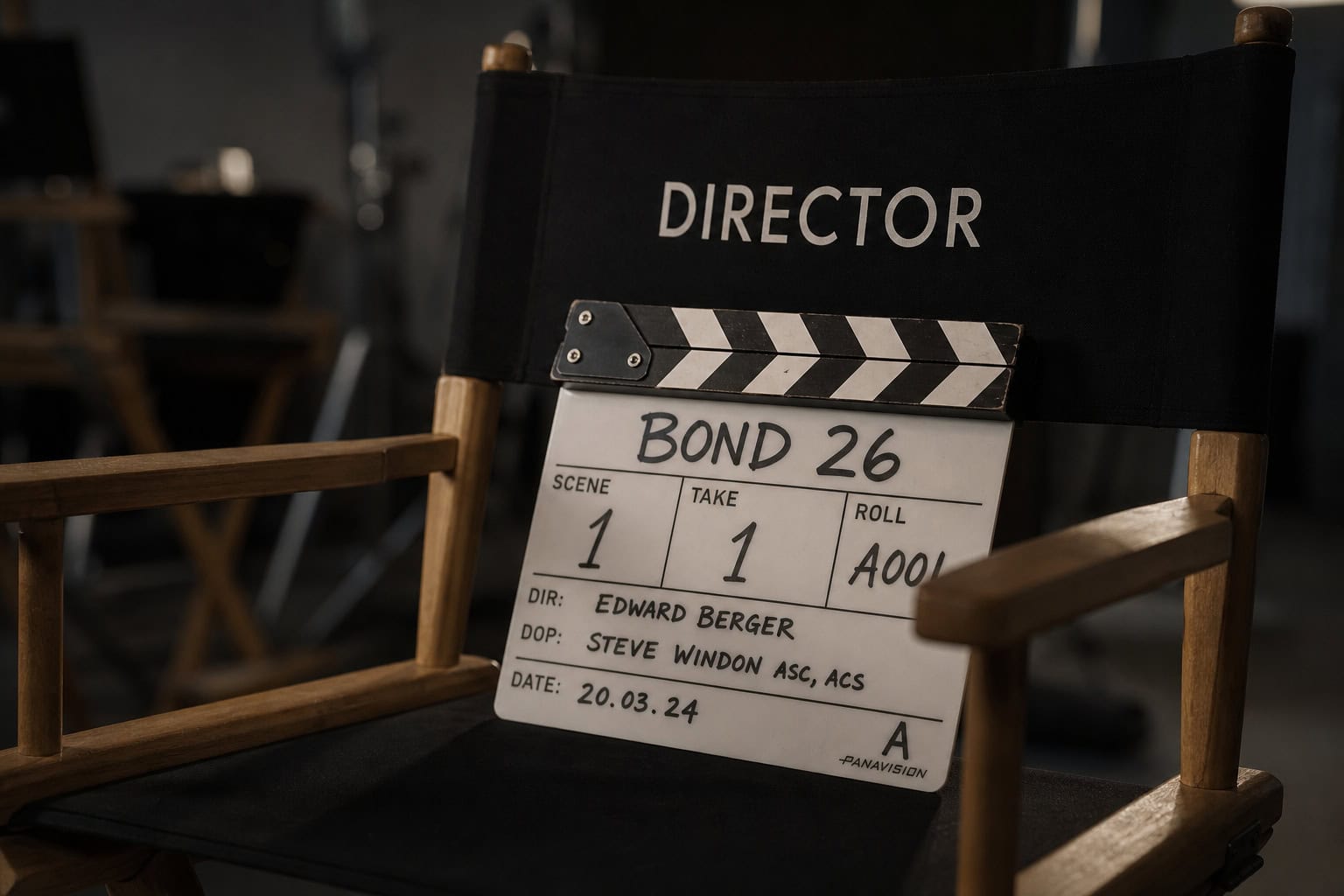 Who Is the New James Bond in 2026? The Definitive Status Report 6 Film clapperboard reading 'BOND 26' on a director's chair, representing the production timeline