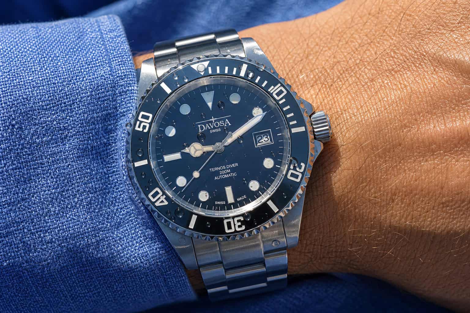 A stainless steel dive watch on a wrist outdoors, representing the daily workhorse category.