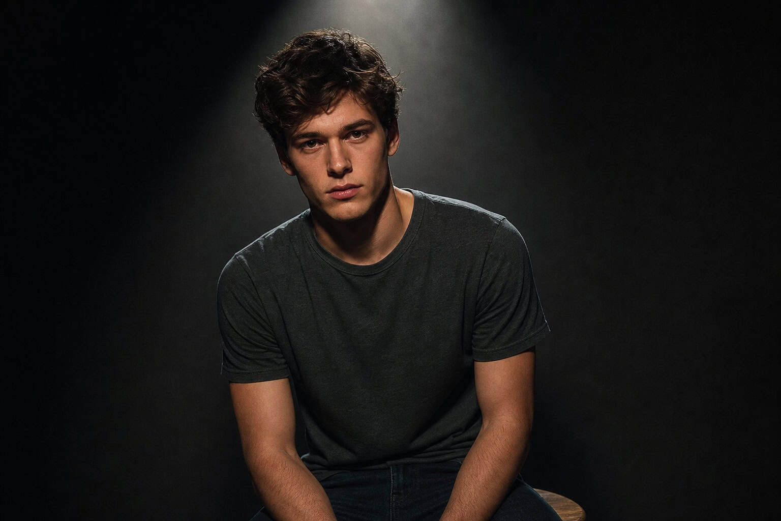 Next James Bond Shortlist 2026: The Real Frontrunners and Dark Horses 5 Young unknown actor in a spotlight, representing Villeneuve's fresh face philosophy for Bond.