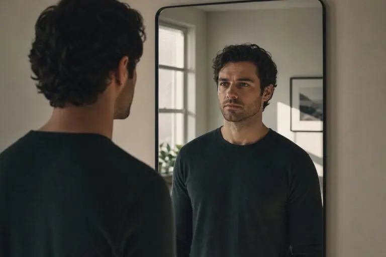 how to be a man man looking in mirror identity